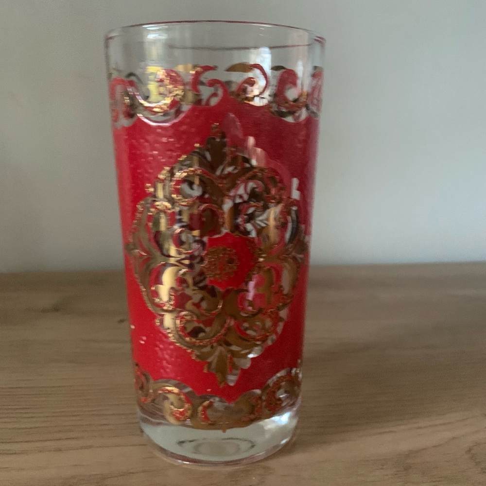 VINTAGE STARLYTE RED/GOLD TUMBLER/HIGHBALL GLASS